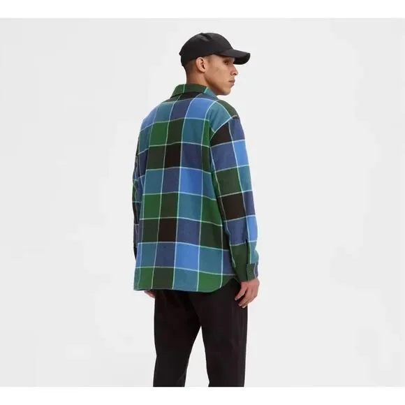 Levi’s Straus Men’s Unisex Gold Tab Jackson Plaid Shacket Size‎ XL Blue Green - Picture 3 of 10